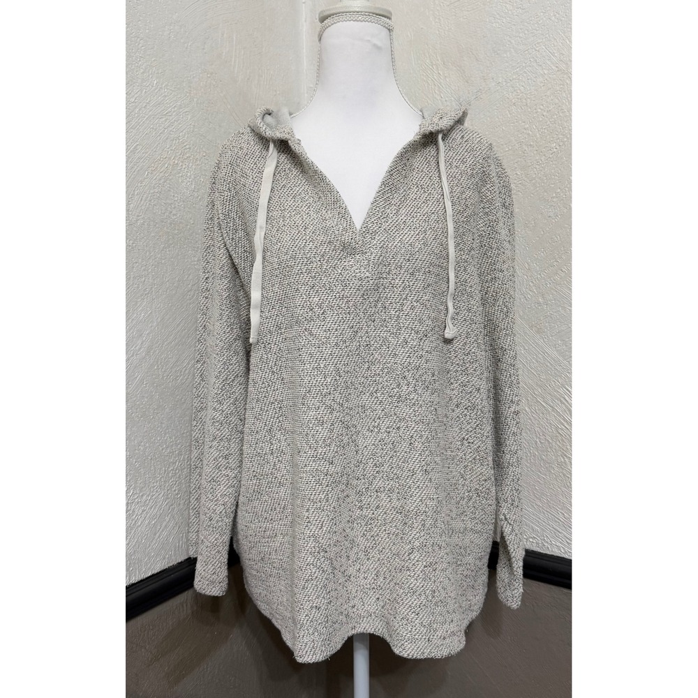 LOFT Lounge Women's Large Gray Hooded Sweater V-Neck Soft Knit Pullover